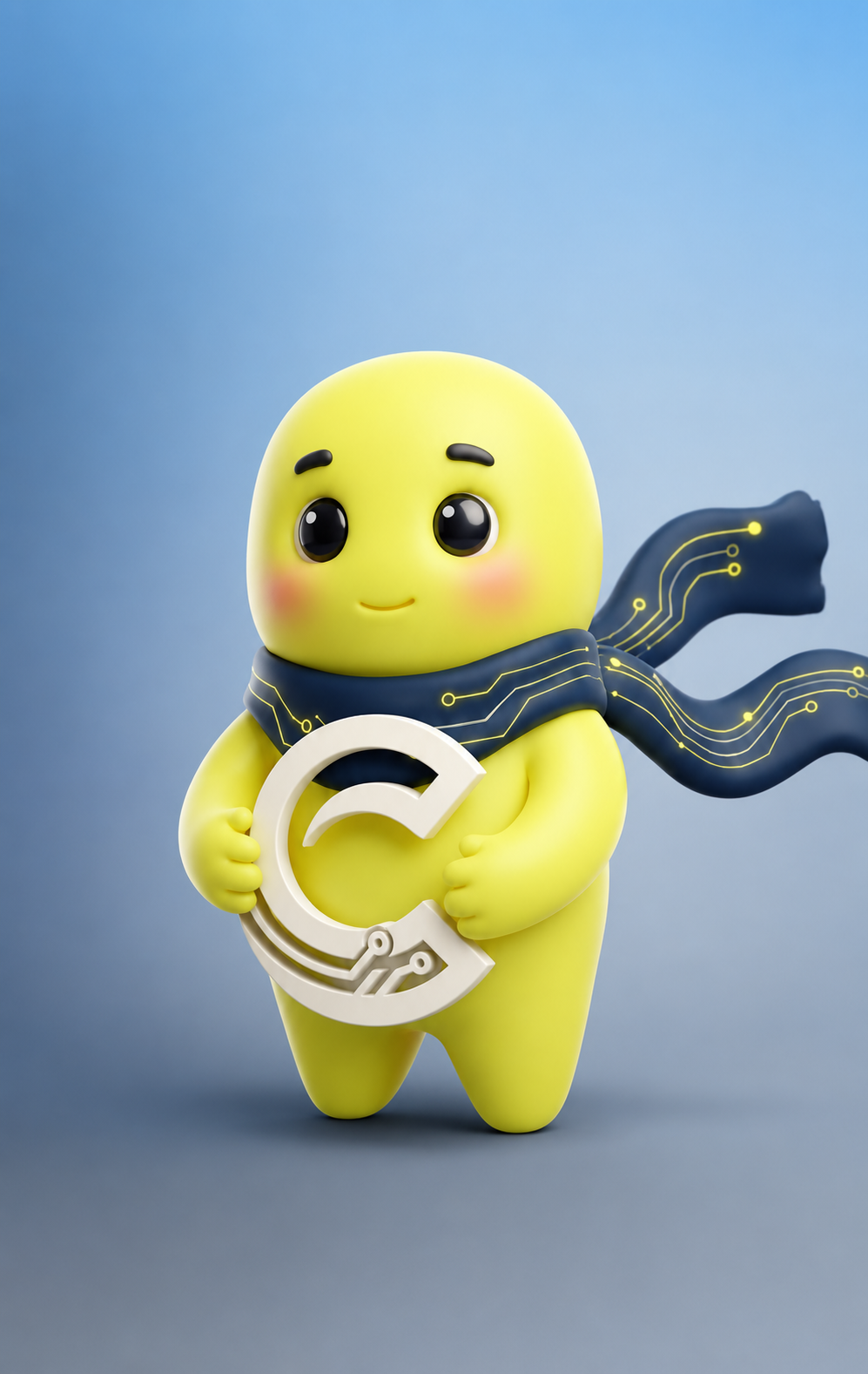 Canvas mascot holding the brand mark